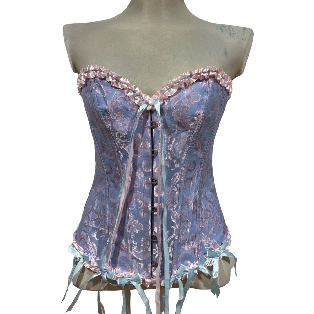 Pink Blue Purple Paisley Print Corset Y2K Renaissance Medieval Coquette Tube Top